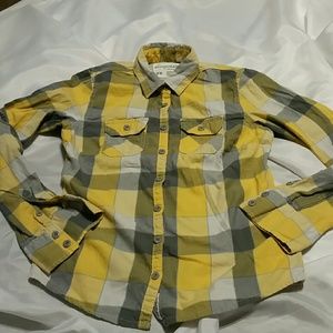 Aeropostale Button Up Yellow & Gray Flannel Shirt